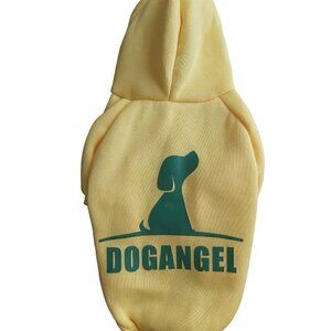 SMALL Yellow "DOGANGEL" Dog Shirt Hoodie With Green Stripes On the Front Legs